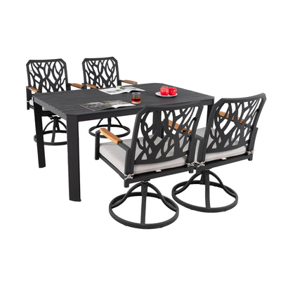 Outdoor Patio Furniture Dining Set With Sunbrella Fabric, Rectangular Table With Umbrella Hole
