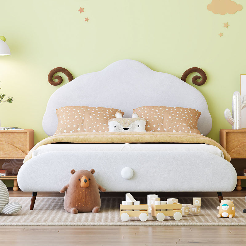 Upholstered Platform Bed With Sheep Shaped Headboard
