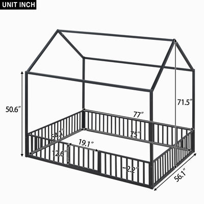 Metal House Bed With Fence And Door