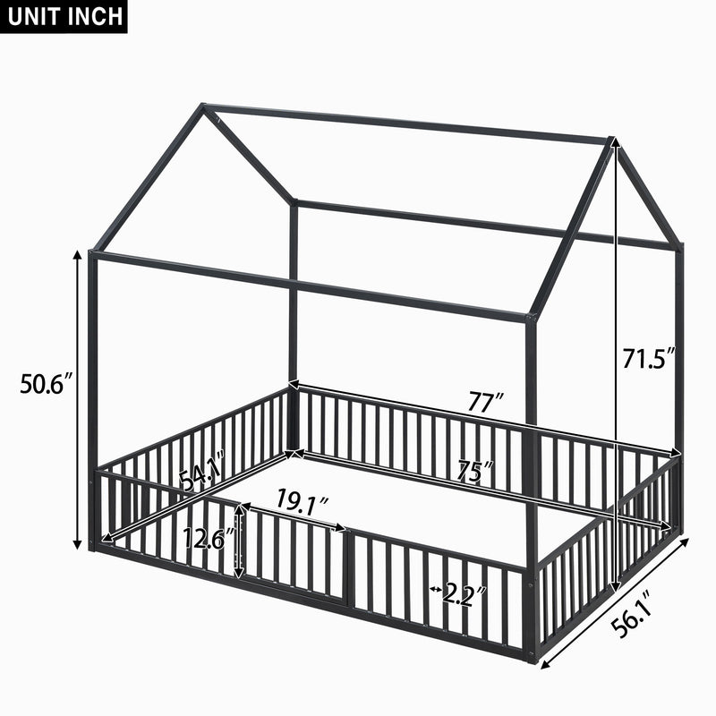 Metal House Bed With Fence And Door
