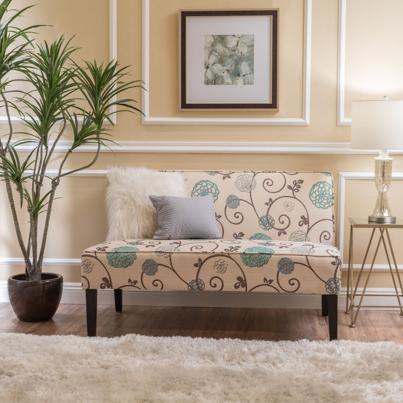 Contemporary Loveseat With Upholstered Fabric And Birch Wood Legs