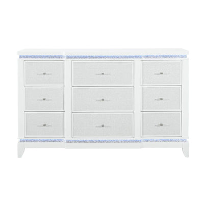 Adalid - Dresser With LED Light And Glittered Drawer Fronts - White
