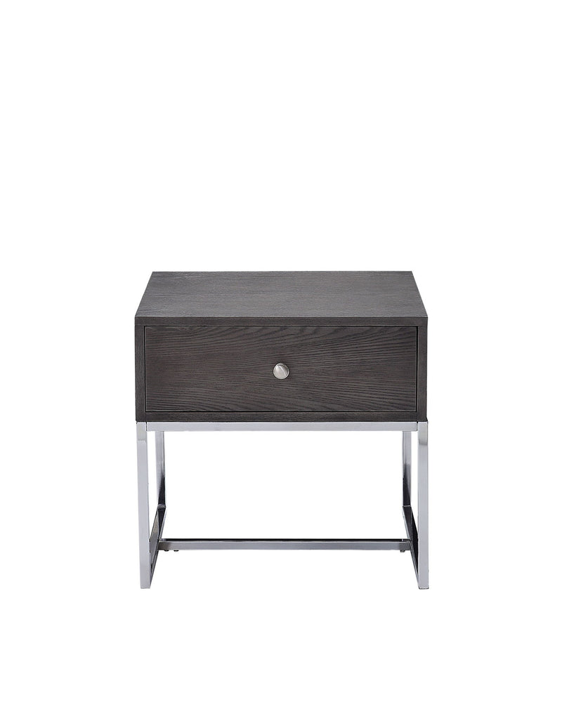 Iban - End Table - Gray Oak / Chrome