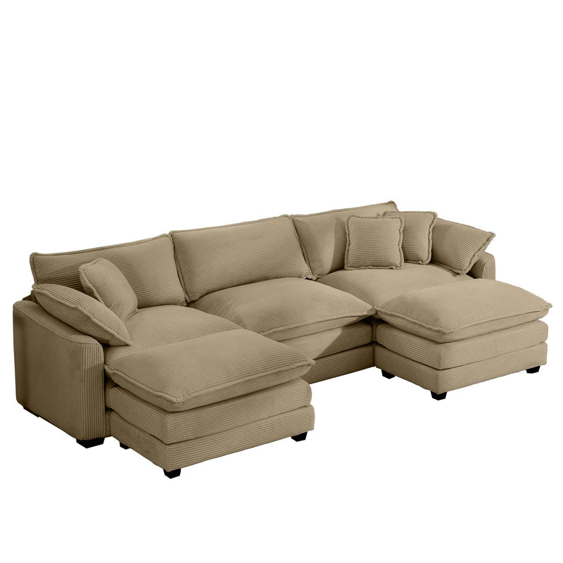Modern Oversized Modular Cushion Sofa With Ottoman, Low Back, Deep Seating Sofa Set