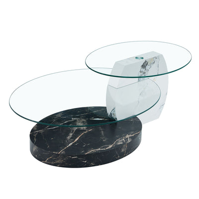 Contemporary Artistic Double Layer Coffee Table,Tempered Glass Top
