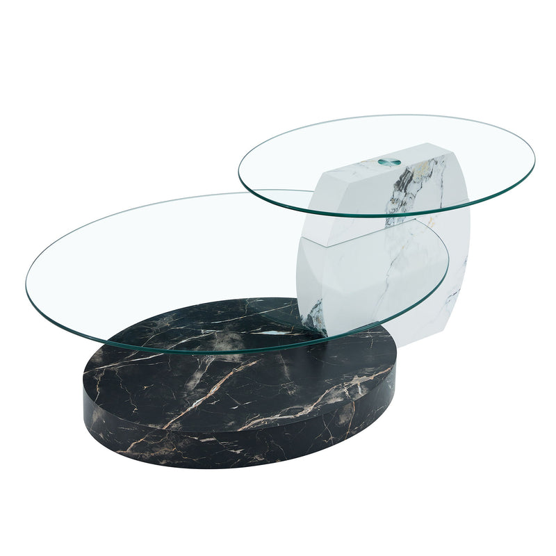 Contemporary Artistic Double Layer Coffee Table,Tempered Glass Top