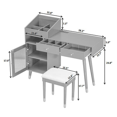 Modern Makeup Vanity Desk With Drawers Cabinet & Charging Port Engineered Wood Space Saving Design For Small Places - Black