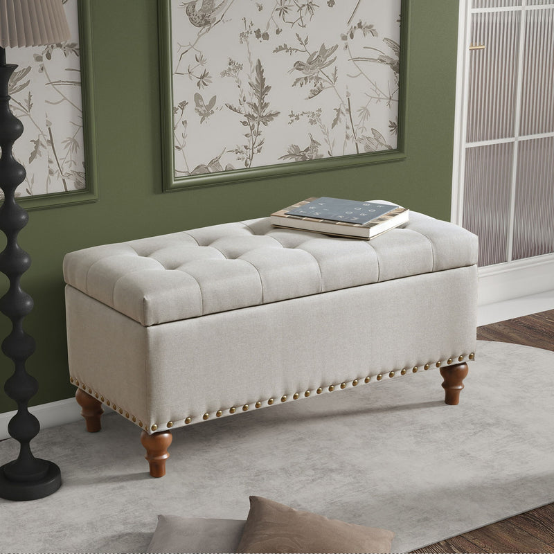 Upholstered Ottoman With Storage And Rivet Trim