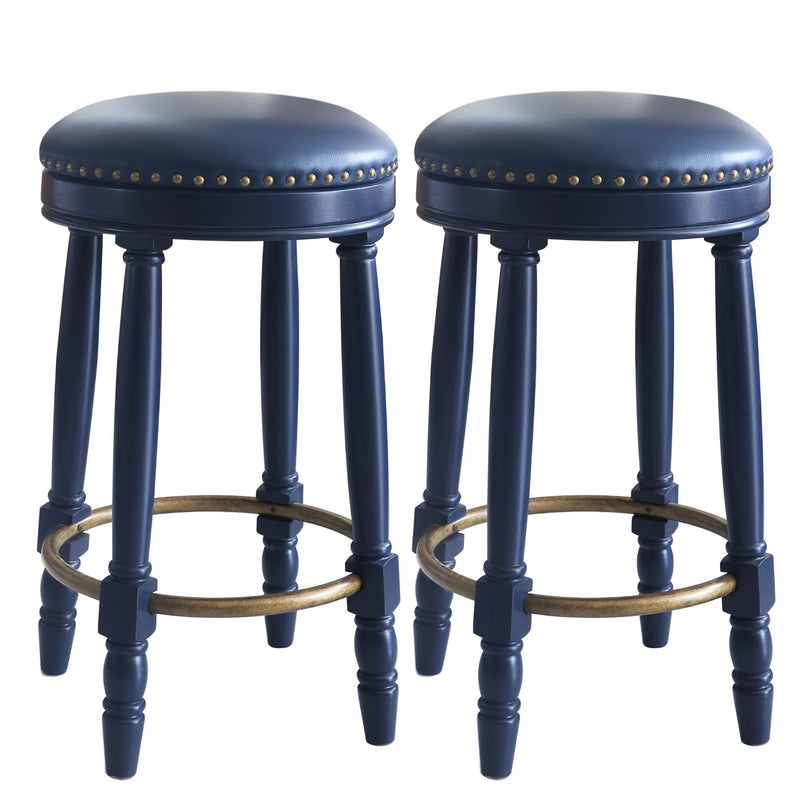 360° Swivel Wooden Barstools With Upholstered Seat, Counter Height (Set of 2)