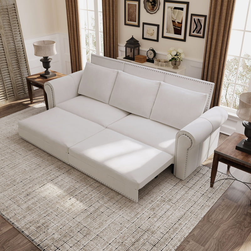 Pull Out Sofa Bed 3 In 1 Velvet Convertible Sleeper Sofa With Nailhead Trim & Rolled Arm, Multi Functional