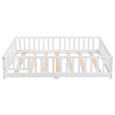 Solid Wood Floor Bed With Door And Fence For Children