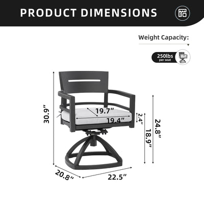 Outdoor Patio Swivel Rocker With Outdoor Grade Sunbrella Fabric Cushions (Set of 2) - Ember Black