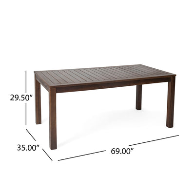 Acacia Wood Outdoor Dining Table With Slatted Top - Dark Brown