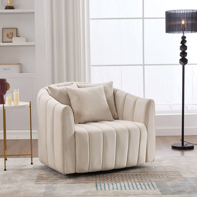 Upholstered Oversized 360° Swivel Accent Barrel Chair And Half Cozy Sofa With 3 Pillows
