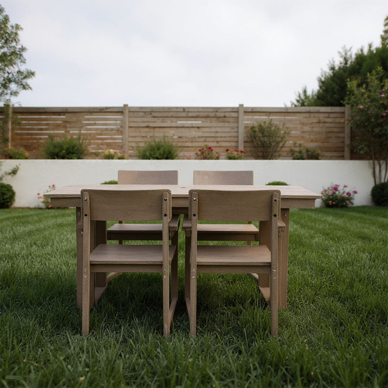 5 Piece Outdoor Dining Set For 4, Weather Resistant Patio Table With Umbrella Hole And 4 Armrest Chairs Garden Furniture For Backyard - Wood