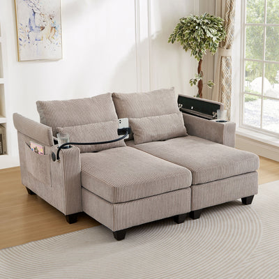 Convertible Chaise Lounge Sofa Chair With USB Ports, Cup Holders, Phone Holder And Storage