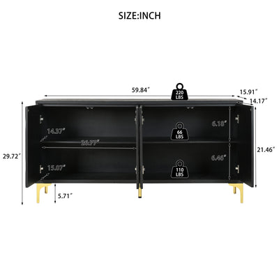 Modern Sideboard Buffet Cabinet With Handleless Press To Open Design With 4 Doors