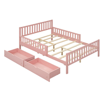 Platform Bed With Guardrails On Both Sides And 2 Storage Drawers