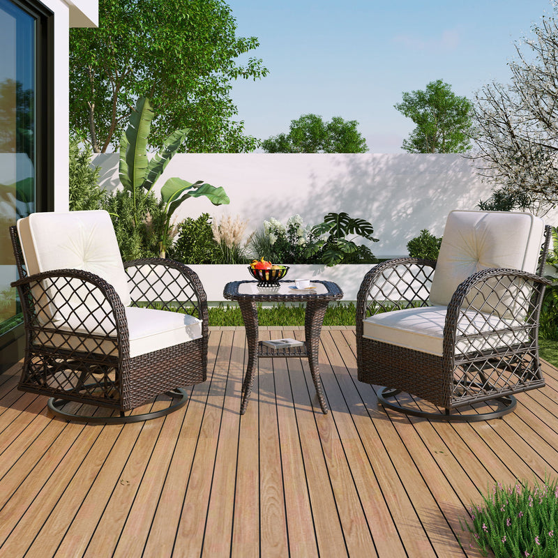 3 Piece Outdoor Chair & Table Set Chat Set, 2 Person Rattan Seating Group