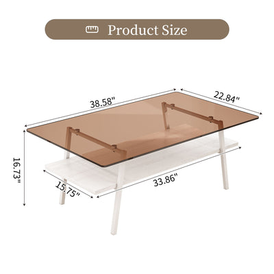 Rectangle Coffee Table, Tempered Glass Tabletop Modern Table For Living Room