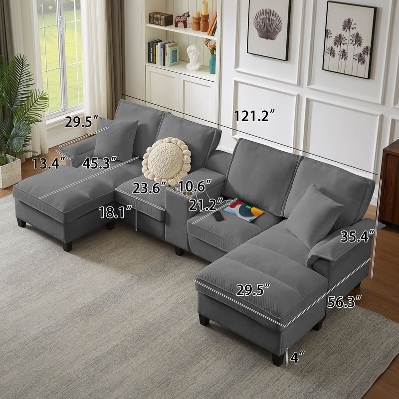 Modern U-Shaped Sectional Sofa Bed With Storage