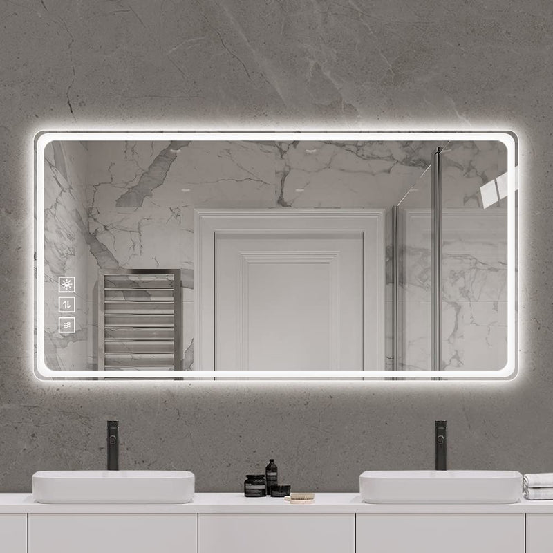 Bathroom Mirror Vanity Mirrors With Front Lights, Wall Mounted, Anti-Fog, Frameless, Horizontal Or Vertical