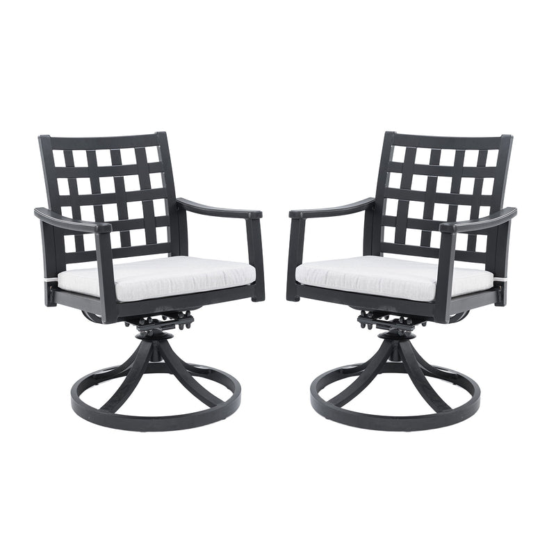 Modern Classic Outdoor Dining Swivel Rockers With Sunbrella Cushion, Lattice Design, Weather Resistant Frame (Set of 2) - Ember Black