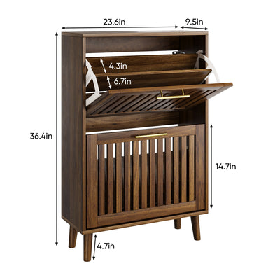 Medieval Modern Shoe Cabinet With 2 Flip Drawers And Fence Design