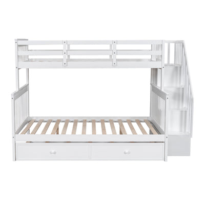 Bunk Bed With Twin Size Trundle, Storage And Guard Rail For Bedroom