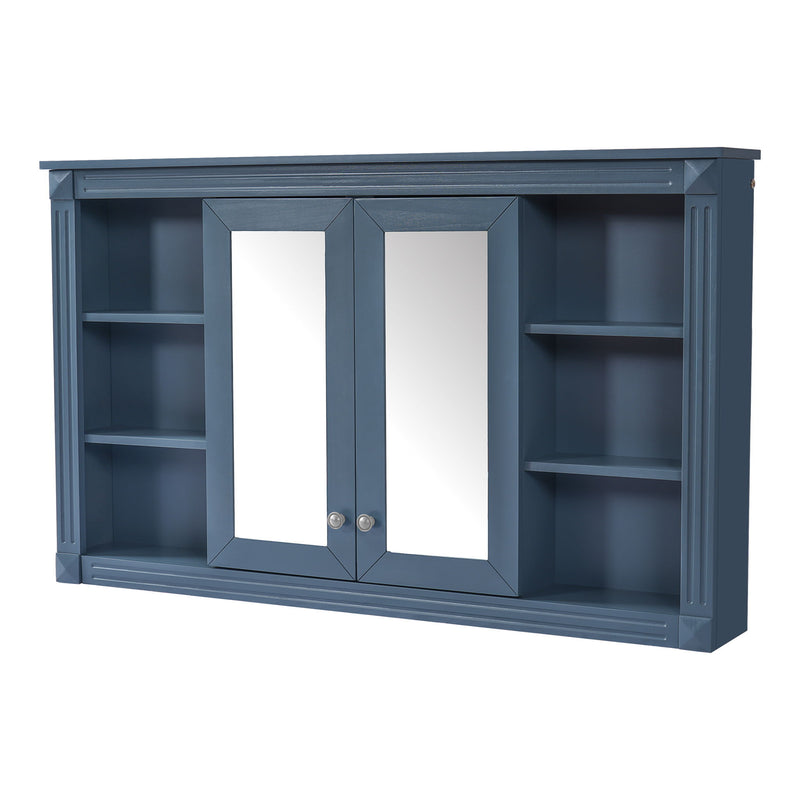 Bathroom Mirror Cabinet With Storage, Adjustable Shelf And Open Shelves, Wall Mounted Medicine Cabinet For Bathroom - Blue