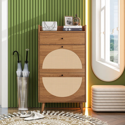 Allen - Rattan 2 Door 1 Drawer Cabinet Shoe Rack For Entrance