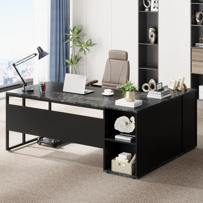 L-Shaped Executive Desk With Cabinet Storage