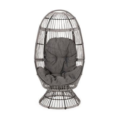 Patio Swivel Basket Egg Chair With Cushion