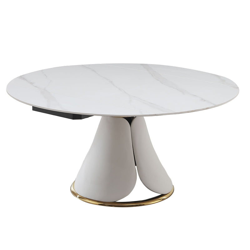 Fashion Modern Sintered Stone Dining Table With Multi Functional Retractable Design - White