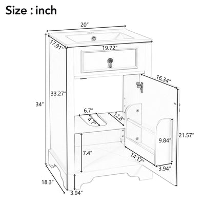 Elegant Bathroom Vanity With Ceramic Sink, Soft Close Door, Adjustable Shelf