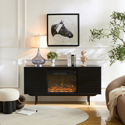 Oak Board Cabinet, The Middle Layer Board On Both Sides Of The Cabinet Can Be Adjusted, The Furnace Is Embedded In The Middle Grid With The Remote Control