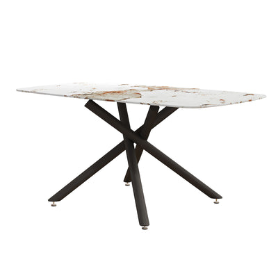 Luxurious Marble Patterned Dining Table With Metal Fork Legs