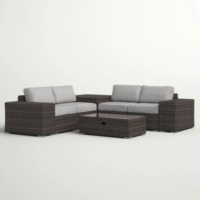 Modern Patio Rattan Sectional Set With Cushions