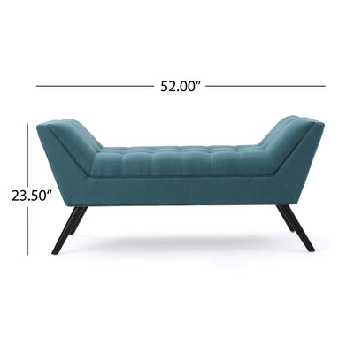 Modern Fabric Bench With Padded Seat And Wide U Shape Design - Teal
