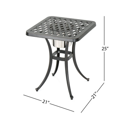 Outdoor Cast Aluminum Bistro Table With Ice Bucket - Black Copper