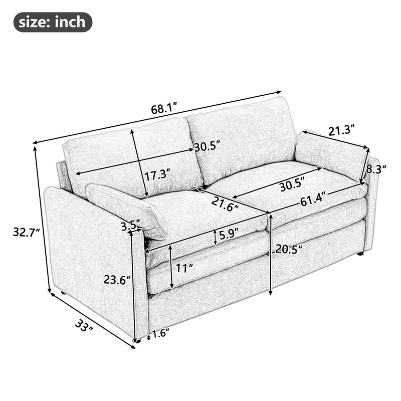 Cozy Upholstered Plush Cushion Loveseat Sofa For Living Room