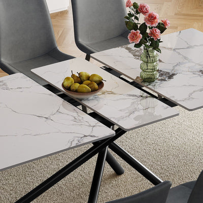 Modern Expandable Dining Table With Retractable Leaf With Chairs