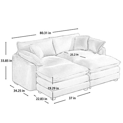 Modern Oversized Modular Cushion Sofa With Ottoman, Low Back, Deep Seating Sofa Set