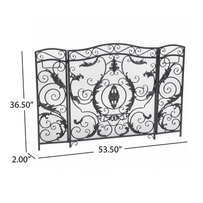 Mariella - Traditional Floral Iron Fireplace Screen With Ornate Design