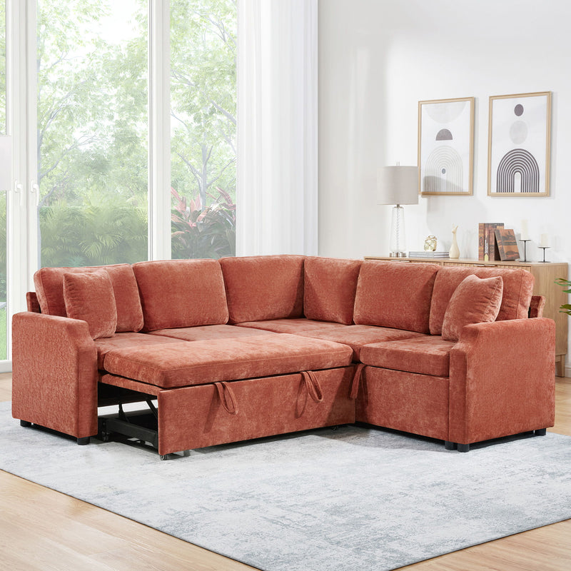 Modern L Shaped Sectional Sofa Bed With Hidden Storage Chenille Upholstery