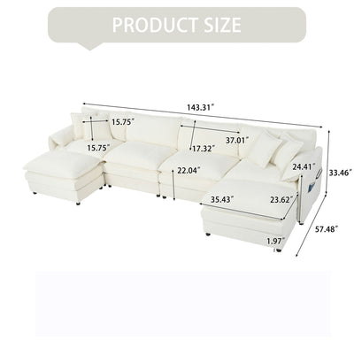 Modern Comfy Deep Seat Modular Sectional Sofa Cloud Couch With Ottoman