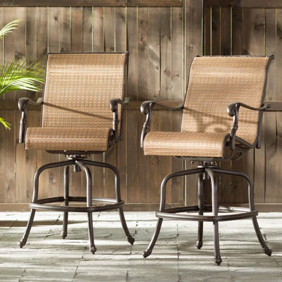 Outdoor Sling Counter Stool (Set of 2) With Aluminum Frame, All Weather - Dark Brown