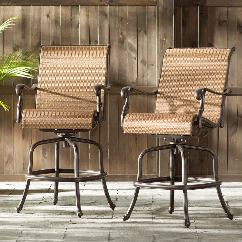 Outdoor Sling Counter Stool (Set of 2) With Aluminum Frame, All Weather - Dark Brown