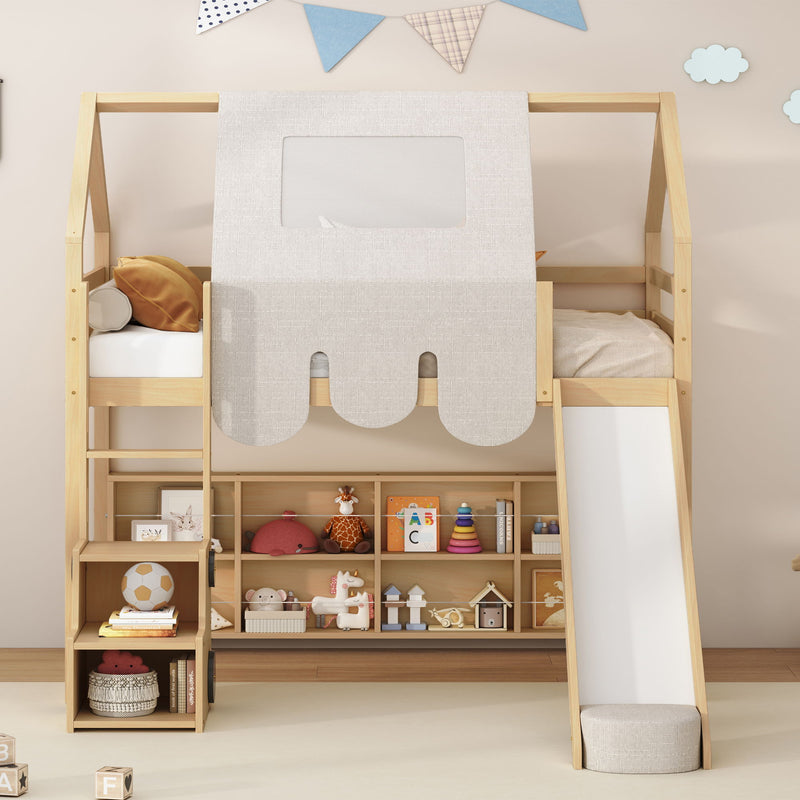 Loft Bed With House Shaped Frame And Tent