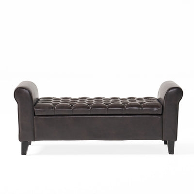 Hayes - Contemporary Armed Storage Bench With Button Tufting And Rolled Arms